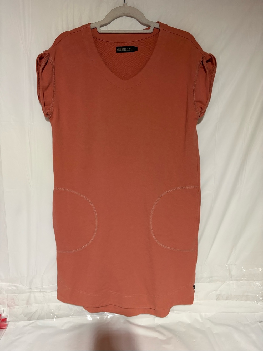 United By Blue Rusty Coral V-Neck Midi Dress